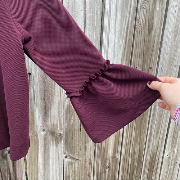 ELLE Women’s Purple Burgundy Open Front Cardigan with Ruffle Sleeves L - Picture 4 of 6